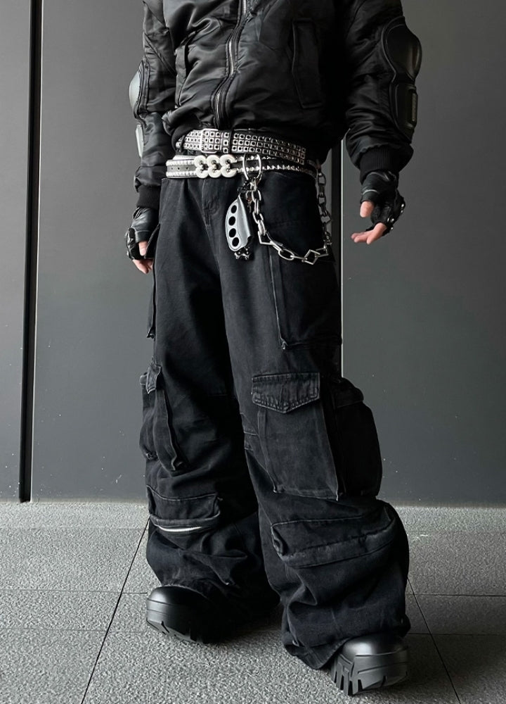 DARKFOG】Full pocket design super wide silhouette cargo denim 