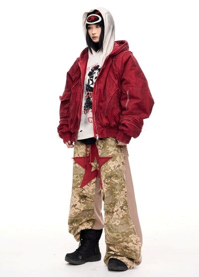 【People Style】Camouflage front big star red wide design pants  PS0060