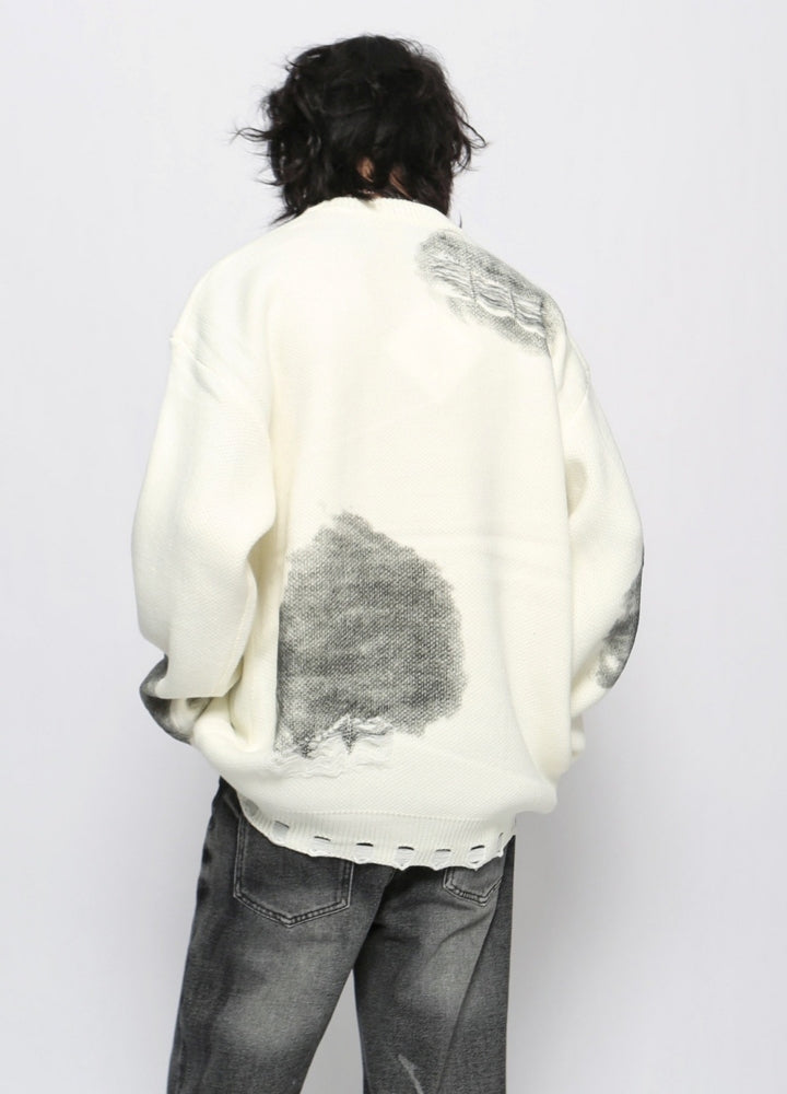 【Mz】Dark chain side design distressed knit sweater  MZ0052