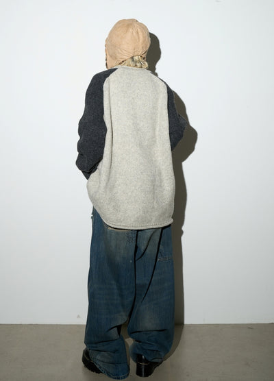 【MICHINNYON】Double base color dull wide silhouette denim pants  MY0027