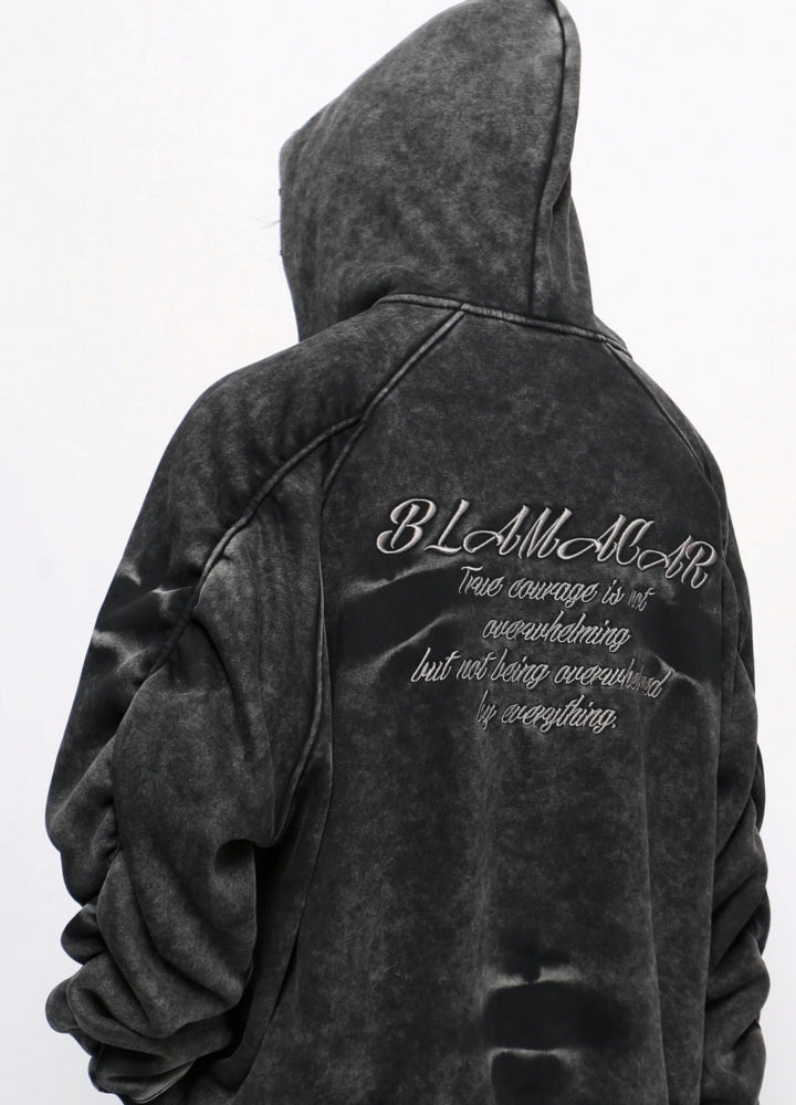 【Mz】Grunge washed dark color initial hoodie  MZ0058