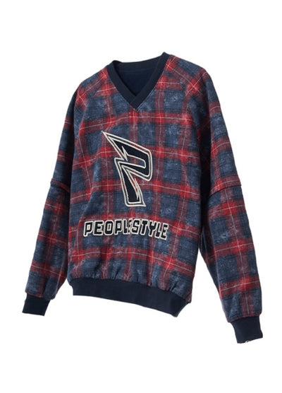 【People Style】Balanced check pattern color point initial design sweatshirt  PS0058