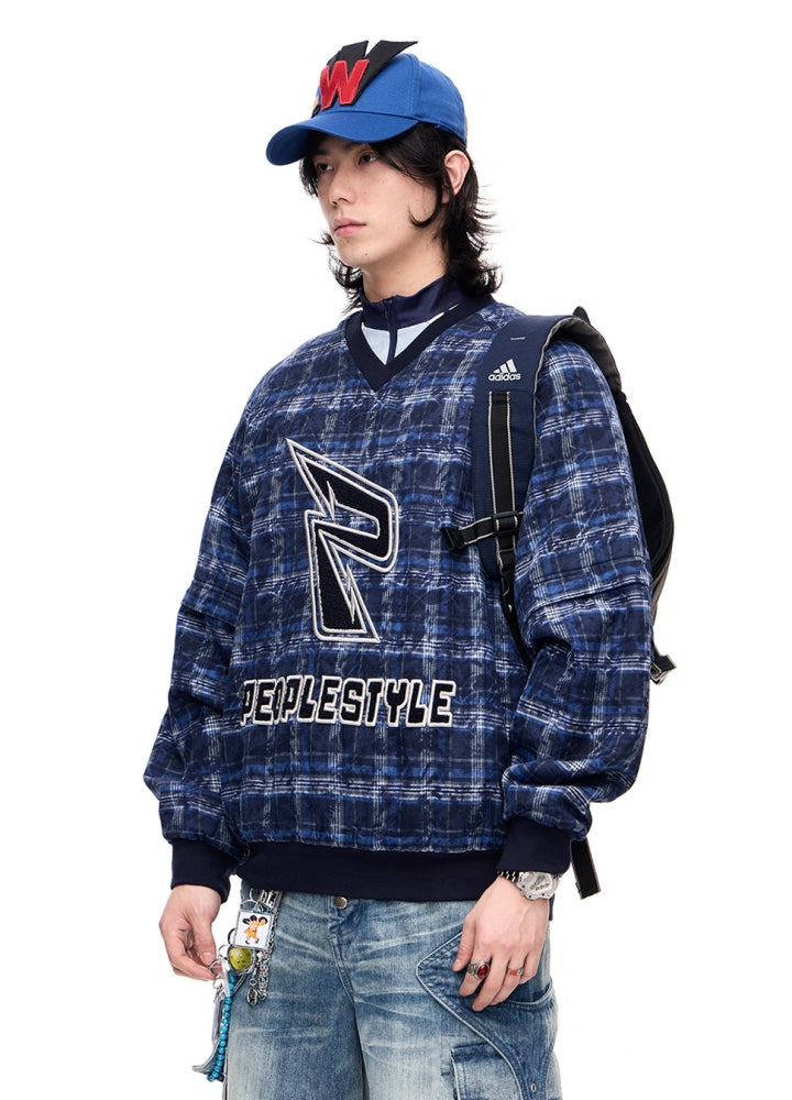 【People Style】Balanced check pattern color point initial design sweatshirt  PS0058