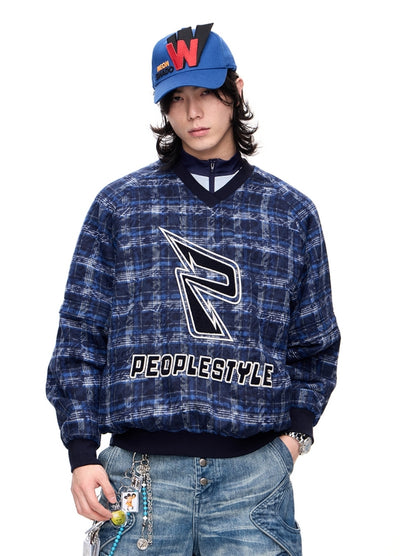 【People Style】Balanced check pattern color point initial design sweatshirt  PS0058