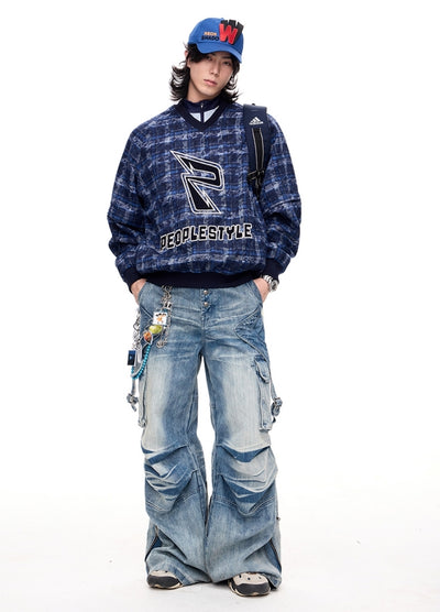 【People Style】Balanced check pattern color point initial design sweatshirt  PS0058