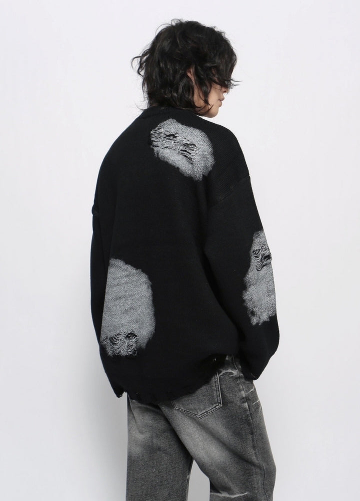 【Mz】Dark chain side design distressed knit sweater  MZ0052