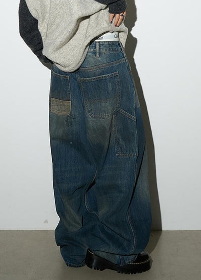 【MICHINNYON】Double base color dull wide silhouette denim pants  MY0027