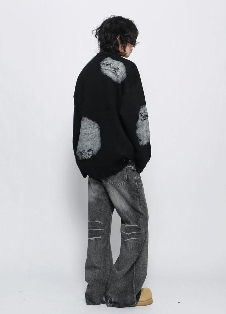 【Mz】Dark chain side design distressed knit sweater  MZ0052