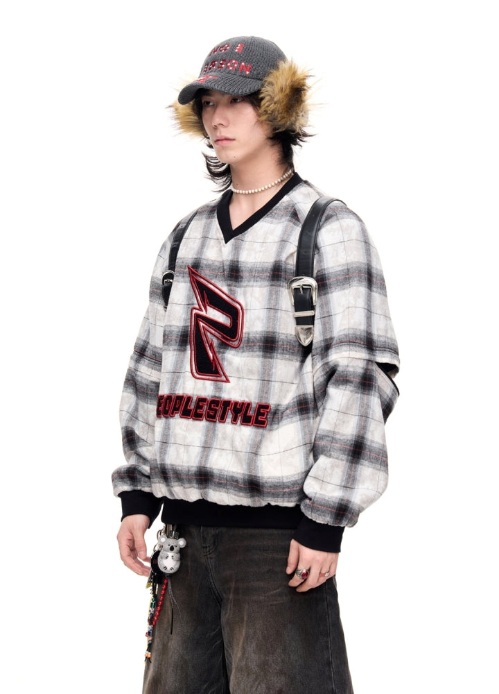 【People Style】Balanced check pattern color point initial design sweatshirt  PS0058