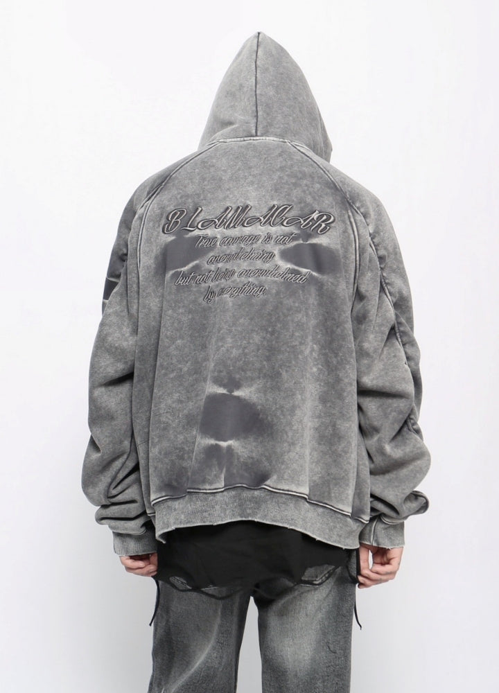 【Mz】Grunge washed dark color initial hoodie  MZ0058