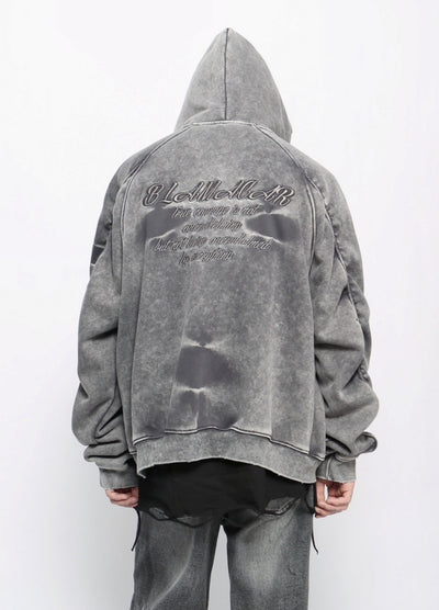 【Mz】Grunge washed dark color initial hoodie  MZ0058