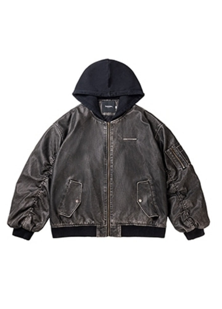 【BLACK BB】Wide silhouette vintage base hooded jacket  BK0071