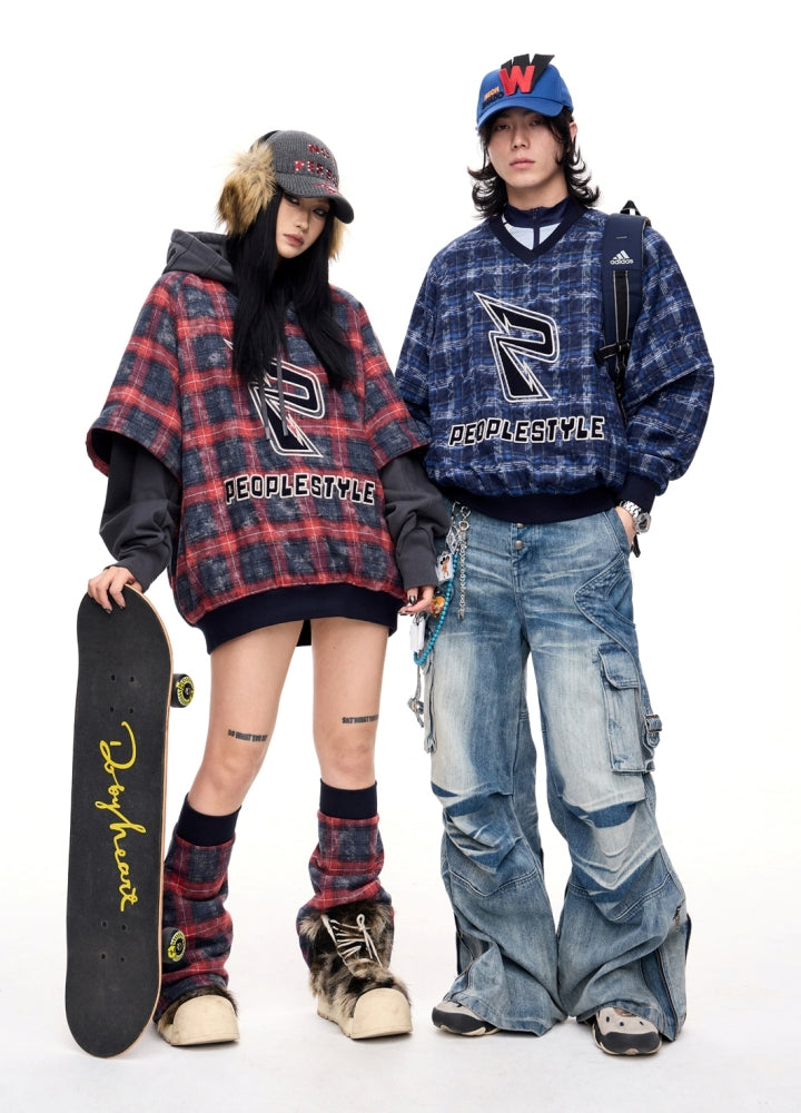 【People Style】Balanced check pattern color point initial design sweatshirt  PS0058