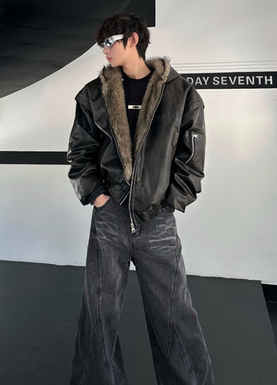 【MARTHENAUT】2way gimmick fur and leather design jacket  MH0060