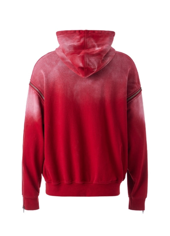 【People Style】Vivid red random wash color wide design hoodie  PS0057