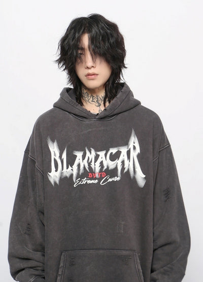 【Mz】Ground initial wide dark color hoodie  MZ0054