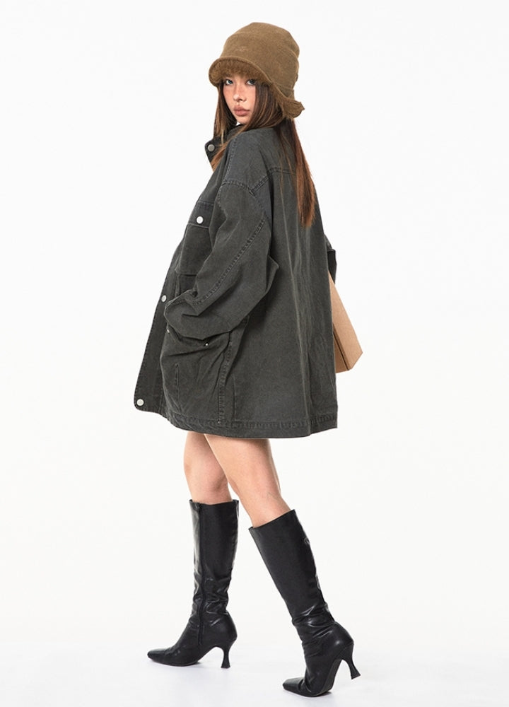 BLACK BB】Dull navy base denim line loose style jacket BK0066 – HI 
