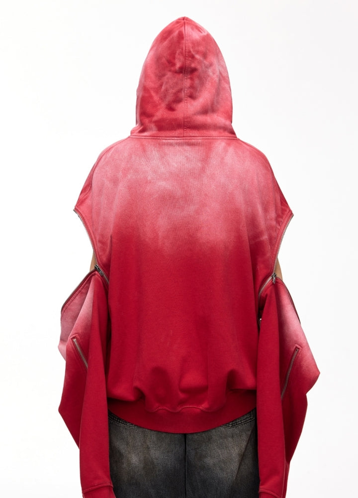 【People Style】Vivid red random wash color wide design hoodie  PS0057