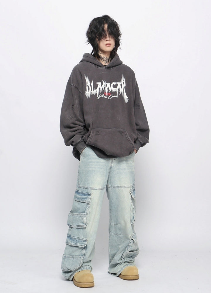 【Mz】Ground initial wide dark color hoodie  MZ0054