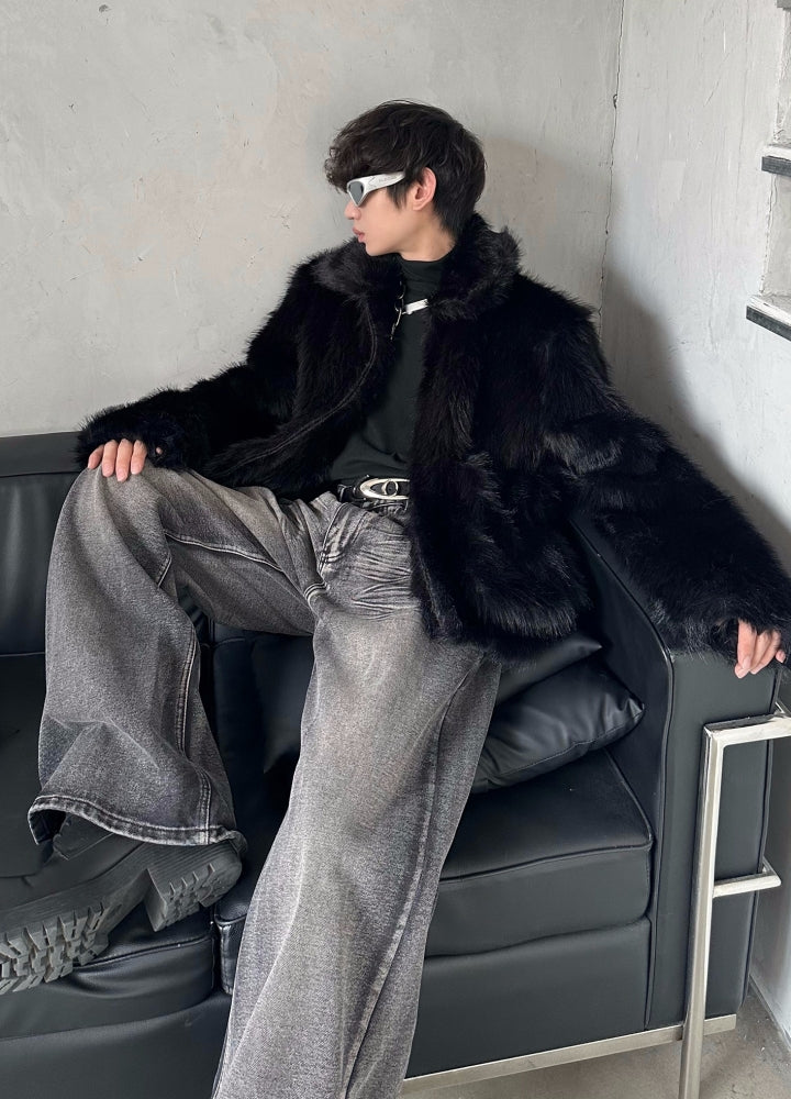 【MARTHENAUT】Black Ankh Short Silhouette Fur Style Jacket  MH0063