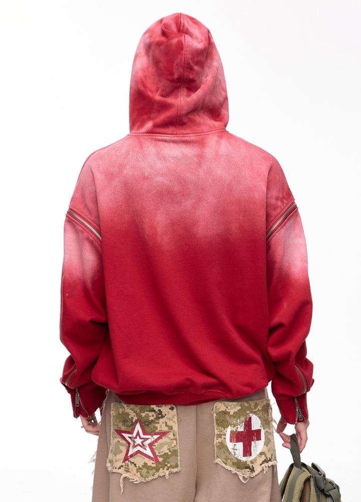 【People Style】Vivid red random wash color wide design hoodie  PS0057