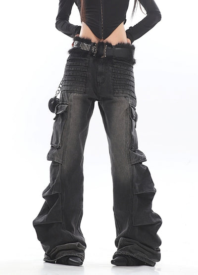 【UNCMHISEX】Double gimmick side design washed denim pants  UX0039