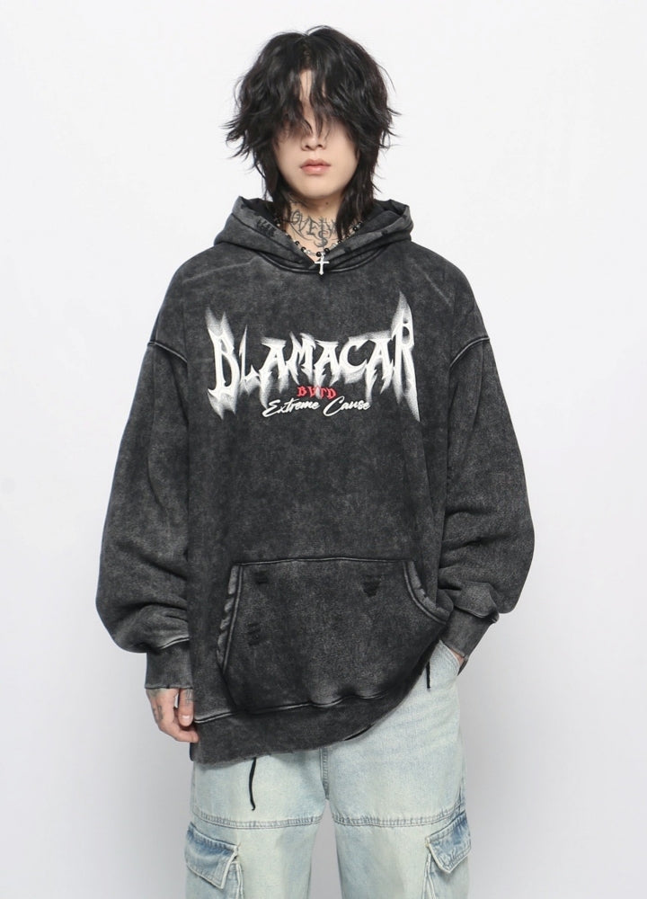 【Mz】Ground initial wide dark color hoodie  MZ0054