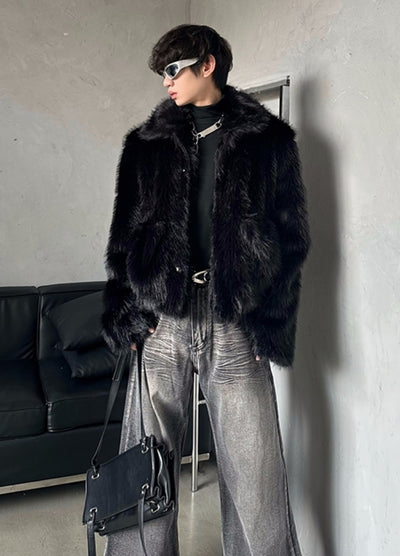 【MARTHENAUT】Black Ankh Short Silhouette Fur Style Jacket  MH0063