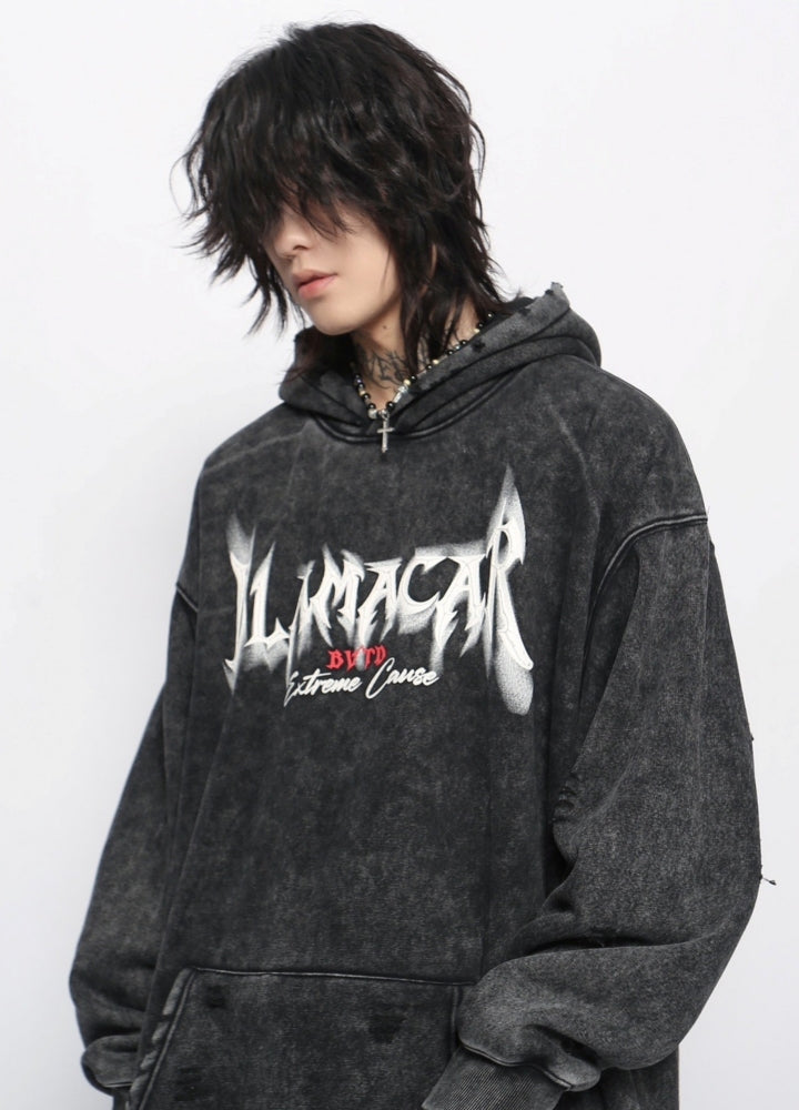 【Mz】Ground initial wide dark color hoodie  MZ0054