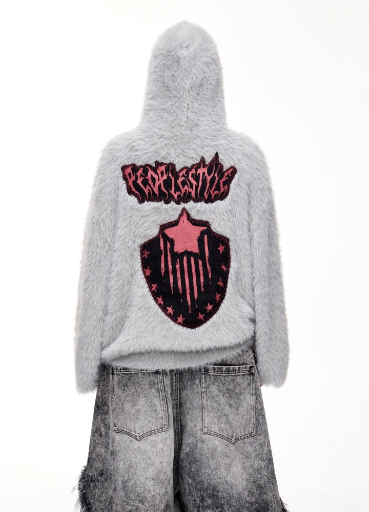 【People Style】Knitted fabric casual design full zip mohair hoodie  PS0055