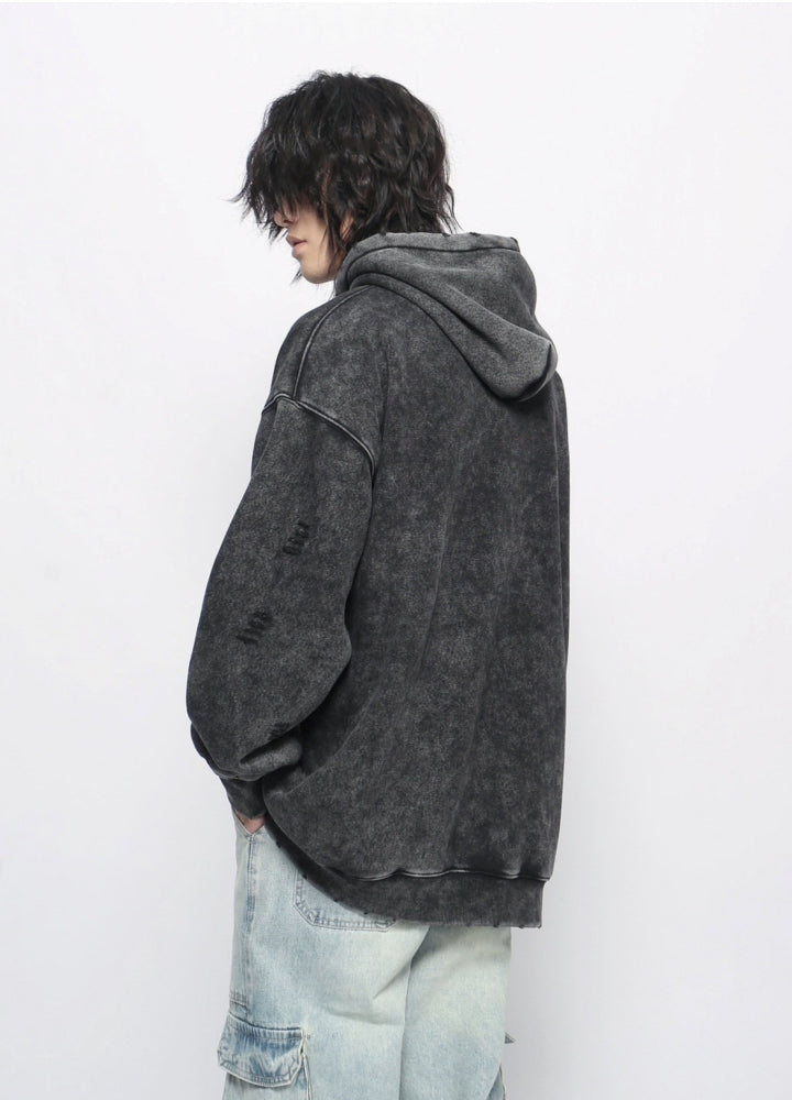 【Mz】Ground initial wide dark color hoodie  MZ0054