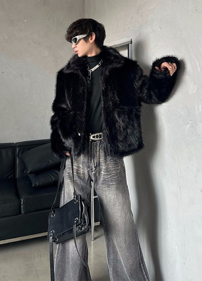 【MARTHENAUT】Black Ankh Short Silhouette Fur Style Jacket  MH0063