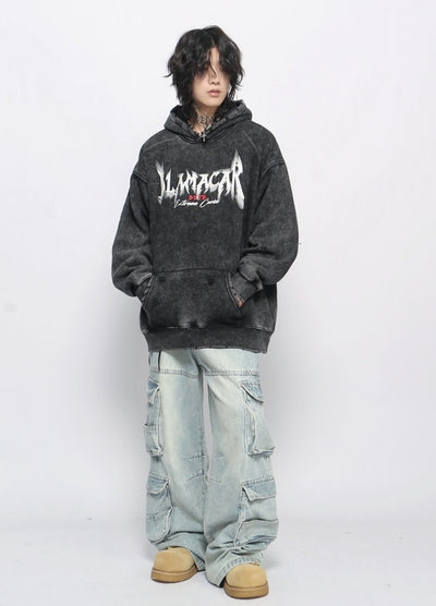 【Mz】Ground initial wide dark color hoodie  MZ0054