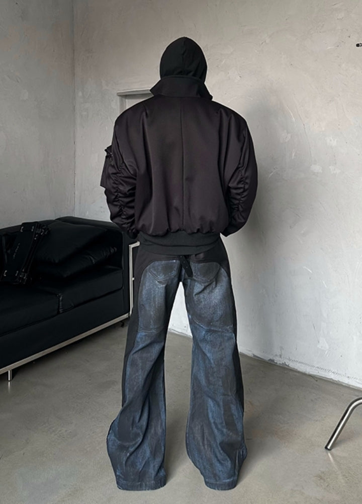 【MARTHENAUT】Leather and denim gimmick style high flare wide pants  MH0067