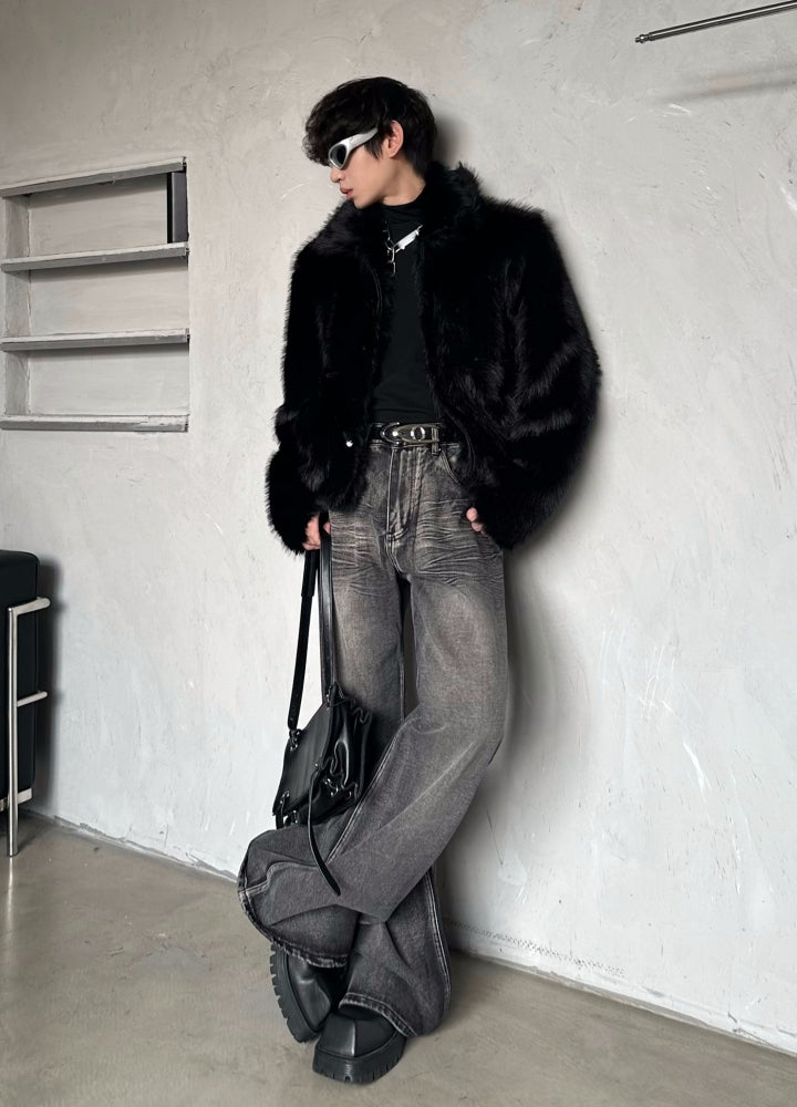 【MARTHENAUT】Black Ankh Short Silhouette Fur Style Jacket  MH0063