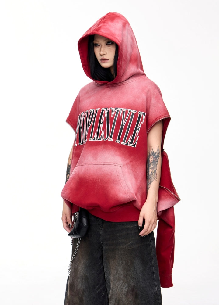 【People Style】Vivid red random wash color wide design hoodie  PS0057