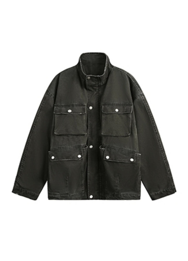 【BLACK BB】Dull navy base denim line loose style jacket  BK0066