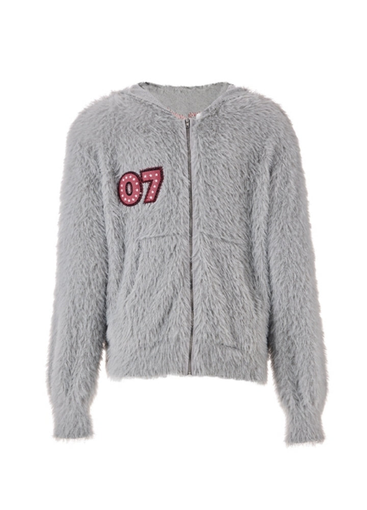 【People Style】Knitted fabric casual design full zip mohair hoodie  PS0055