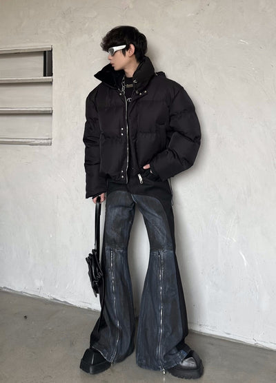 【MARTHENAUT】Leather and denim gimmick style high flare wide pants  MH0067