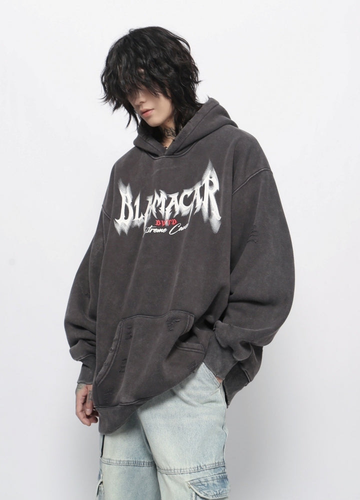 【Mz】Ground initial wide dark color hoodie  MZ0054