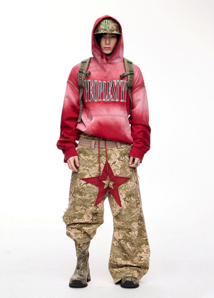 【People Style】Vivid red random wash color wide design hoodie  PS0057