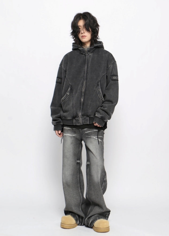 【Mz】Washed base color full zip hoodie  MZ0057