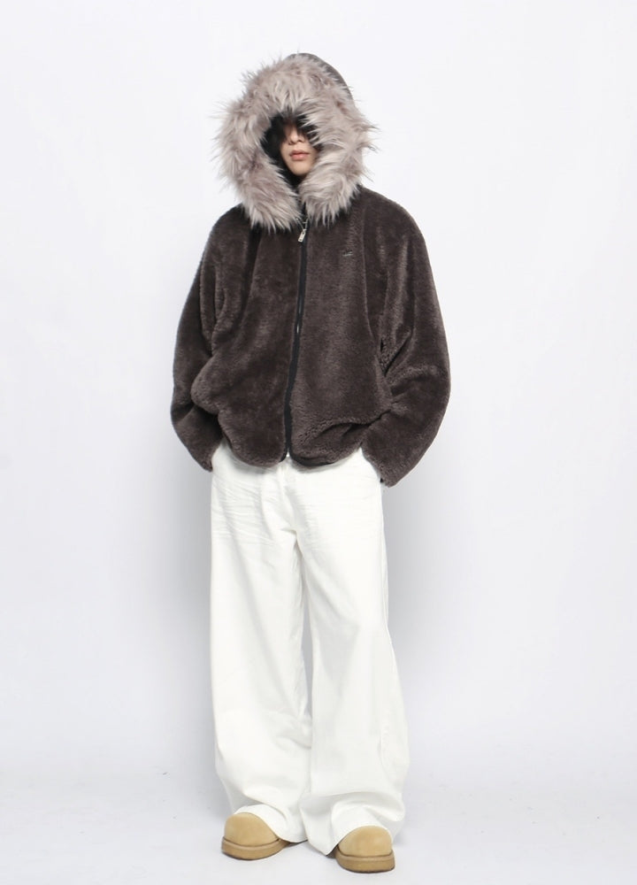 【Mz】Fur Hoody Mohair Fabric Design Full Zip Jacket  MZ0060