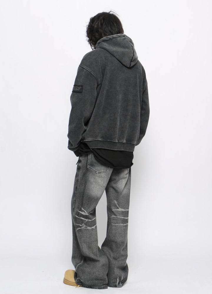 【Mz】Washed base color full zip hoodie  MZ0057