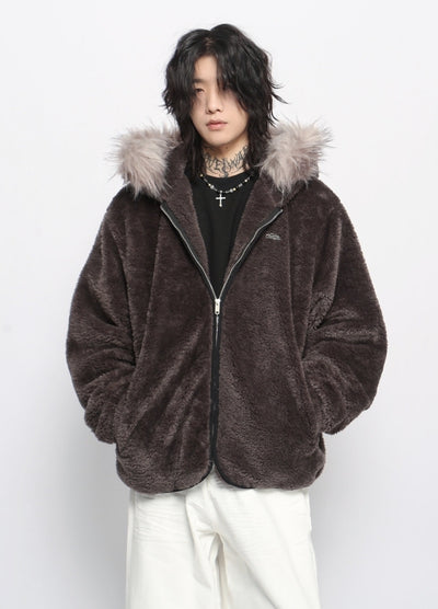 【Mz】Fur Hoody Mohair Fabric Design Full Zip Jacket  MZ0060