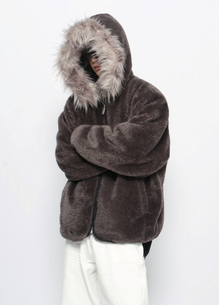 【Mz】Fur Hoody Mohair Fabric Design Full Zip Jacket  MZ0060