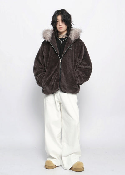 【Mz】Fur Hoody Mohair Fabric Design Full Zip Jacket  MZ0060