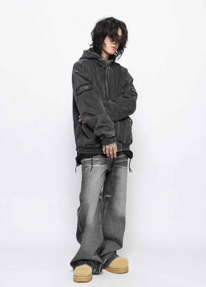 【Mz】Washed base color full zip hoodie  MZ0057