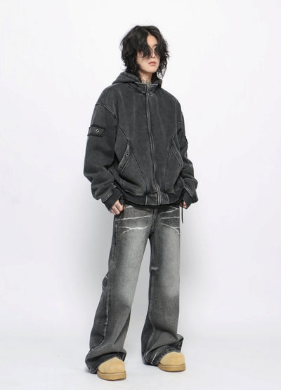 【Mz】Washed base color full zip hoodie  MZ0057