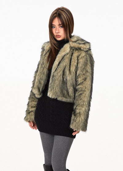 【BLACK BB】Fur style simple short silhouette jacket  BK0068